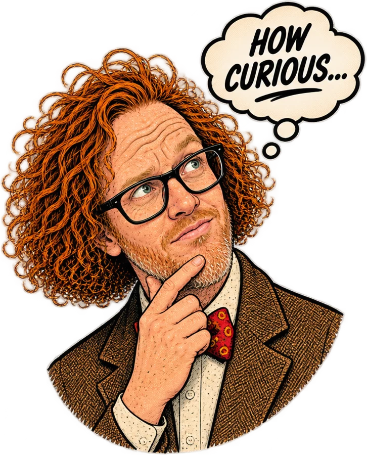 Illustration of Robby Russell, chin on hand, thinking “How curious...”